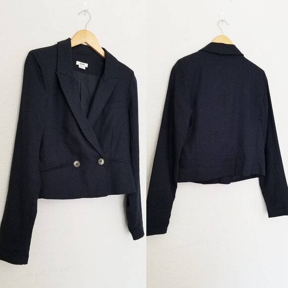 Jason Wu Double Breasted Linen Blend Cropped Blazer Jacket S Black $310 Designer - Picture 14 of 15
